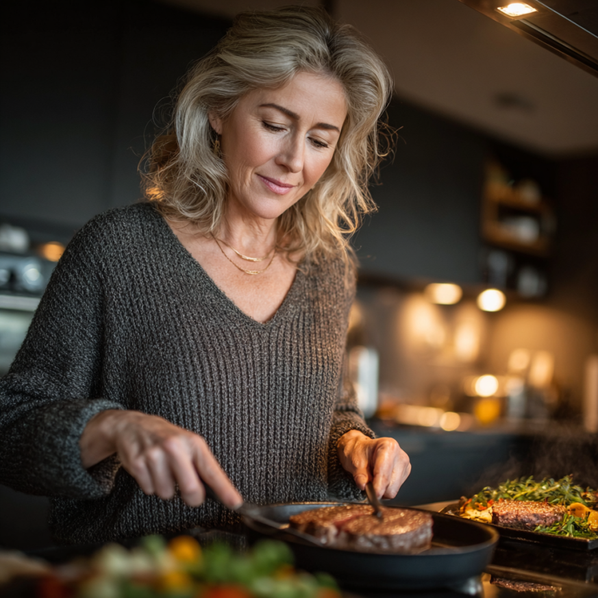 Grup de persoane mature preparând mâncare sănătoasă împreună